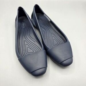 Crocs Shoes Womens 6 Navy Blue Sienna Ballet Flats Slip On Comfort Career Casual